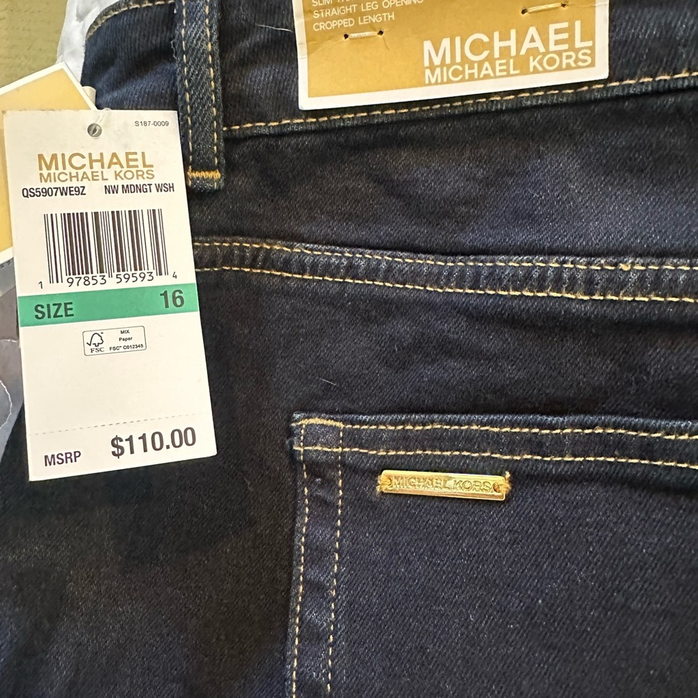 NEW Michael Kors Selma Straight Crop High-rise Women's Dark Blue Jeans 16 - Picture 4 of 7